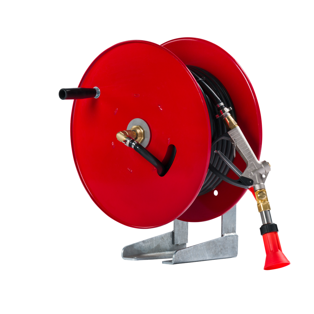 Heavy duty hose reel, hose and gun